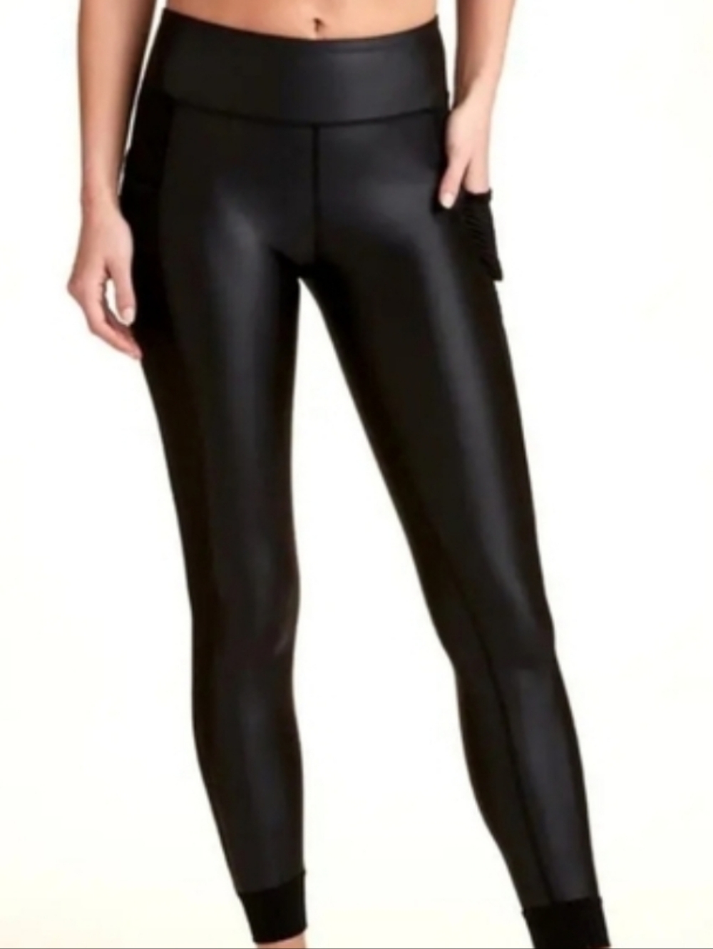 Alala Lightweight Silky Black Highwaisted Black Athletic Leggings, Side Pockets